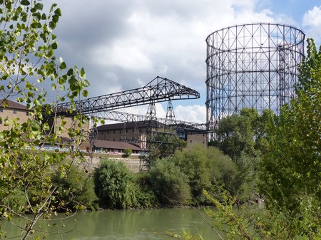 Gasometer of Rome in the district of Ostiense along the river Tiber. Rome.のeditorial素材