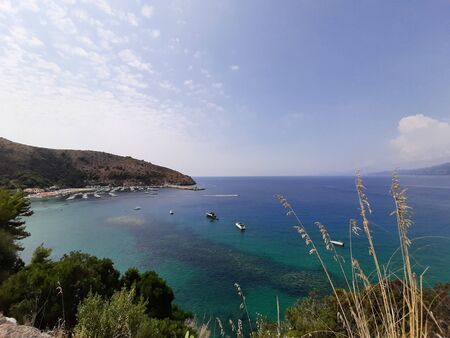 Overlooking the sea in summer in the Cilento area in Italy.の写真素材