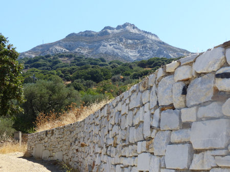 Ancient marble wall in the hinterland of Naxos in the Cyclades Islands in Greece.の写真素材