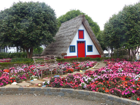 Characteristic triangular house of Madeira in Portugal.のeditorial素材