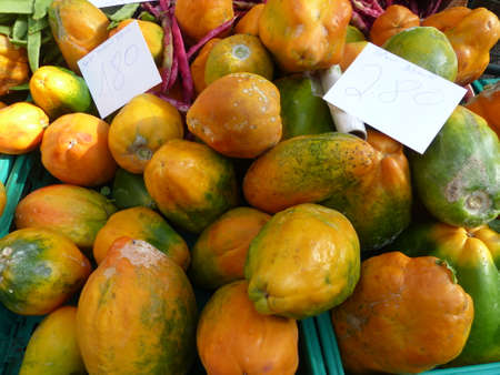 Group of papayas at the Funchal market in Madeira in Portugal.の写真素材
