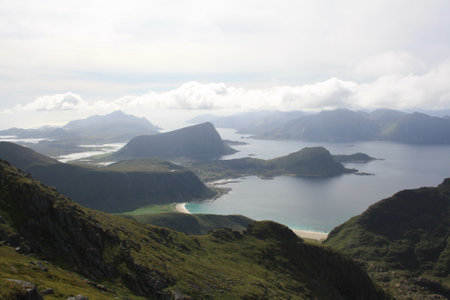 Lofoten Islands archipelago seen from above in Norway.の写真素材