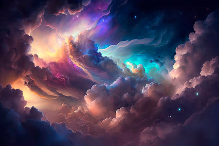 Fantasy cloudscape. Abstract space background. 3d render illustrationの写真素材