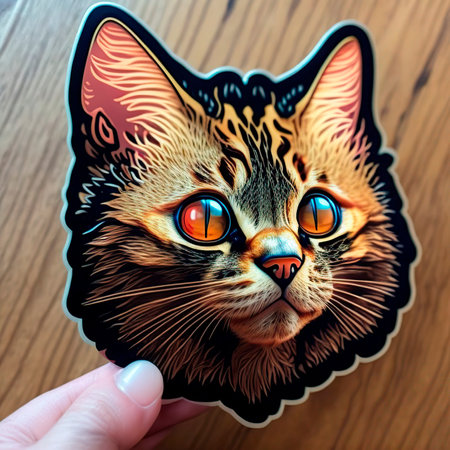 <p>Beautiful cat with big blue eyes on a wooden background in the form of a sticker.</p>の写真素材