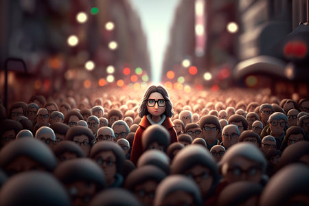 Crowd of people in the city. 3d illustration. 3d rendering.の素材