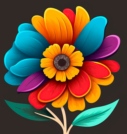 Colorful flower on black background. Illustration for your design.の写真素材