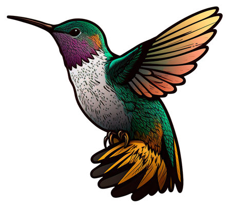 Colorful hummingbird isolated on a white background. illustration.の写真素材