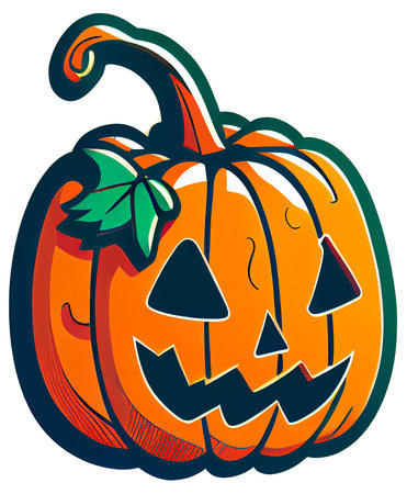 Halloween pumpkin with leaves on a white background. illustration.の写真素材