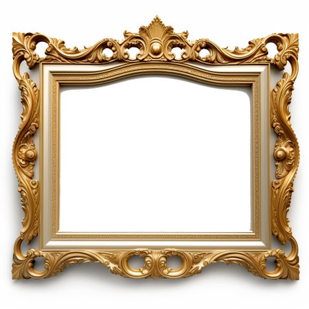 Classic golden frame for paintings, mirrors or photo isolated on white background.の写真素材