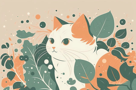 Cute cat with floral background. illustration.の写真素材