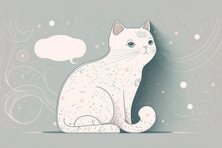 illustration of a cat sitting on a background of snowflakesの写真素材