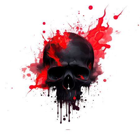 black skull flat design smoke splash redの写真素材