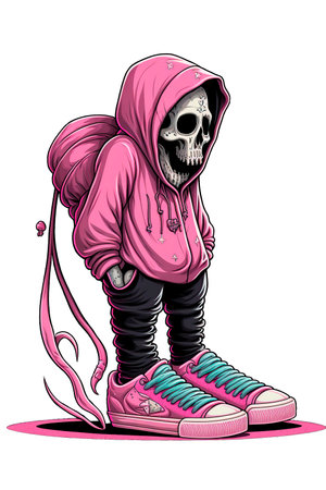 cartoon character with skull faceの写真素材