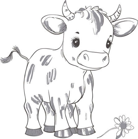 Cute cartoon cow with flowers. Vector illustration ready for vinyl cutting.のイラスト素材