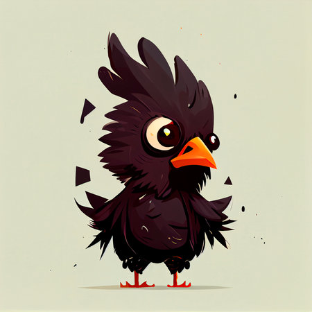 Cute cartoon black rooster with big eyes. illustration.の写真素材