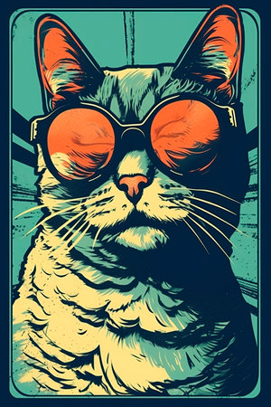Cat in sunglasses. illustration in retro style for t-shirt designの写真素材