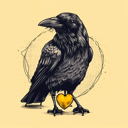 Crow with a heart in its beak. illustration.の写真素材