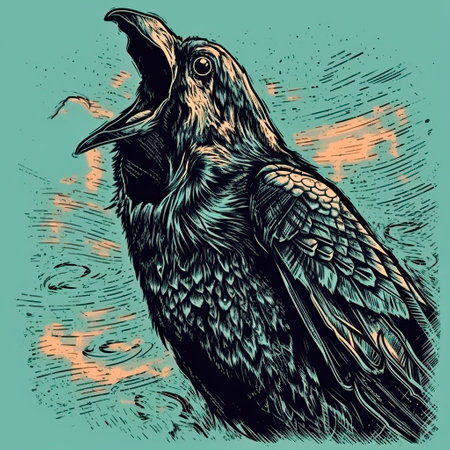 hand drawn illustration of a crow in vintage style. Tattoo design.の写真素材