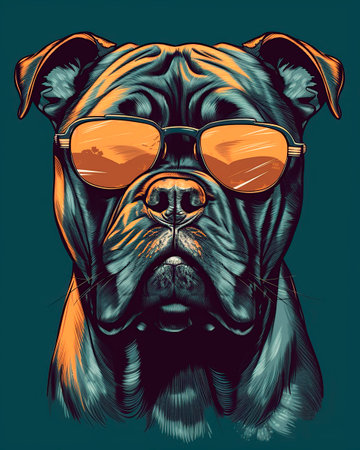 Bulldog dog with sunglasses. illustration for t-shirt design.の写真素材