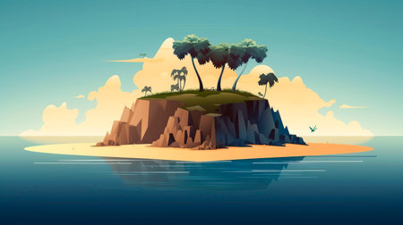 Tropical island with palm trees and sand. illustration.の写真素材