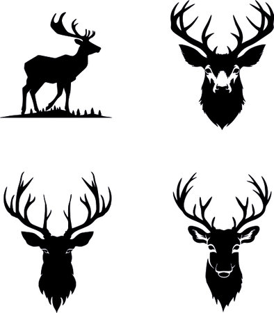 Deer Silhouette Set Isolated on White Background. Vector illustration.のイラスト素材