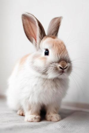Cute little rabbit on light background, closeup. easter bunnyの写真素材