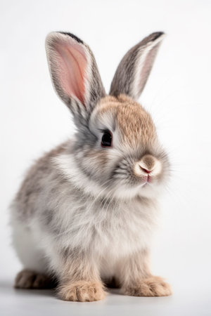 Cute little gray rabbit isolated on white background. Studio shot.の写真素材