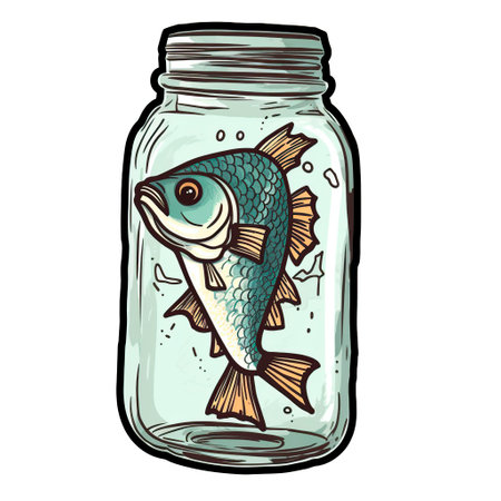 Fish in a glass jar. Vector illustration of a cartoon style.の写真素材