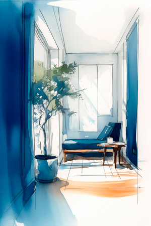Sketch of the interior design of a modern living room.の写真素材