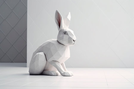 White rabbit on a white background. 3d rendering, 3d illustration.の写真素材