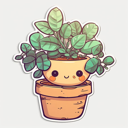 Cute kawaii houseplant in a pot. Vector illustration.の写真素材