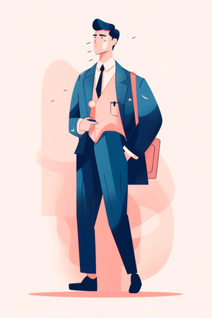 Vector illustration of a businessman with a briefcase in his hands.の写真素材