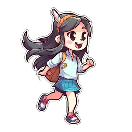 Illustration of a Cute Little Girl with a Backpack.の写真素材