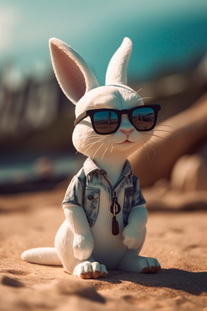 Easter bunny in sunglasses on the beach. Select focus. nature.の写真素材