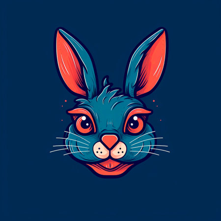 Rabbit head vector illustration on dark blue background. Hand drawn cartoon style rabbit head.の写真素材