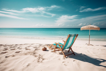 Beach chair and umbrella on tropical beach - vintage effect style picturesの写真素材