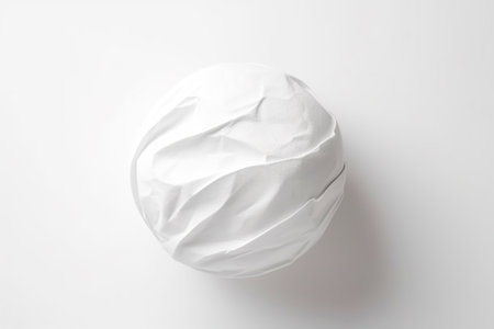 White crumpled paper ball isolated on white background, top viewの写真素材