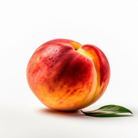 Ripe peach on a white background. The concept of healthy eating.の写真素材