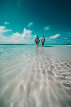 Couple on a tropical beach at Maldives at summer vacation.の写真素材