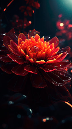 Beautiful red chrysanthemum flower on dark background.の写真素材