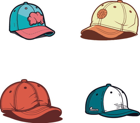 Baseball cap collection in vector format very easy to edit and customizeのイラスト素材