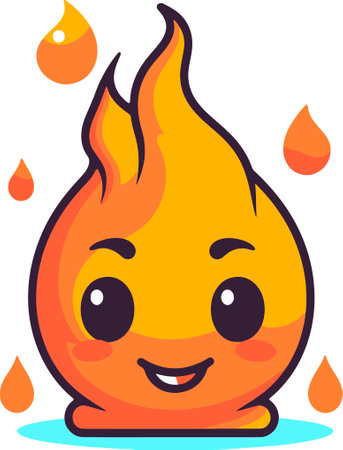 This is an illustration of a cute cartoon flame smiling and happy.のイラスト素材