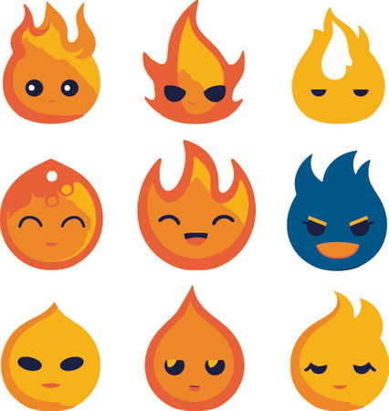 Flaming emojis - vector set of emojisのイラスト素材