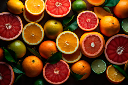 Variety of citrus fruit including lemons, lines, grapefruits and oranges.の写真素材