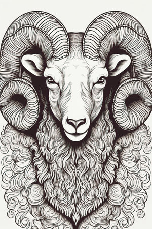 Ram head. Hand drawn illustration for tattoo or t-shirt design.の写真素材
