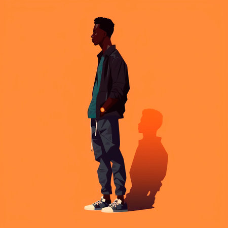 Young african american man with shadow on orange background. vector illustrationの写真素材