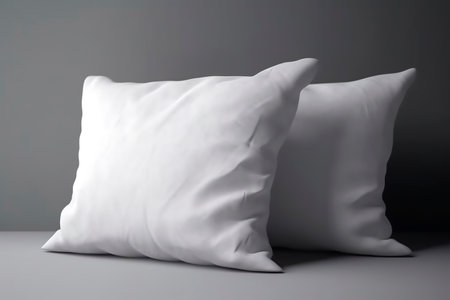 Two white pillows on a gray background. 3d rendering.の写真素材