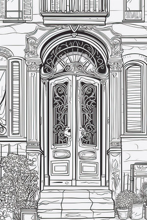 Doodle sketch of the entrance to the house. Vector illustration.の写真素材