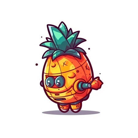 Cute pineapple character. Vector cartoon illustration isolated on white background.の写真素材