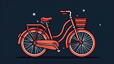 Bicycle, vector illustration in flat cartoon style, isolated on dark background.の写真素材